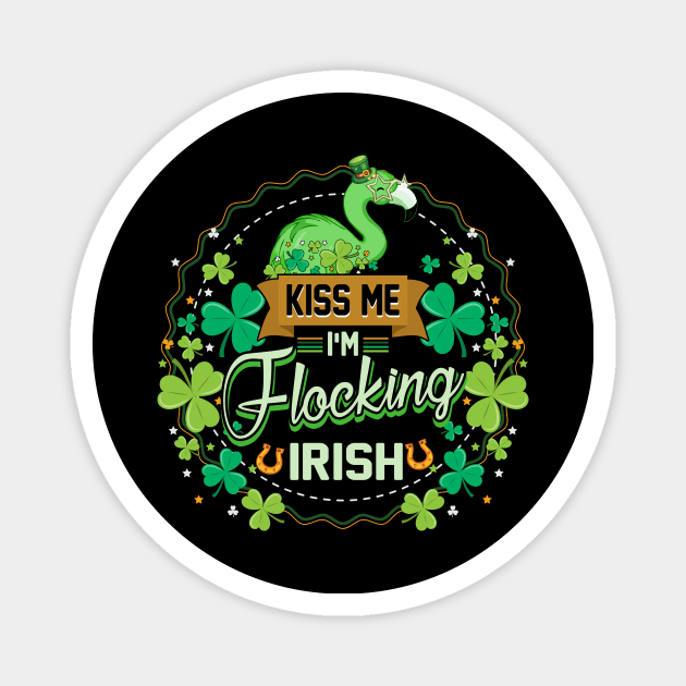 Kiss I'm Flocking Irish Flamingo St Patrick's Day Shamrock Magnet by paynegabriel